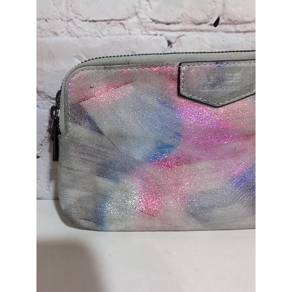 Aimee Kestenberg Gala Double Zip Violet Brushed Metallic Genuine Leather Clutch - Picture 3 of 16